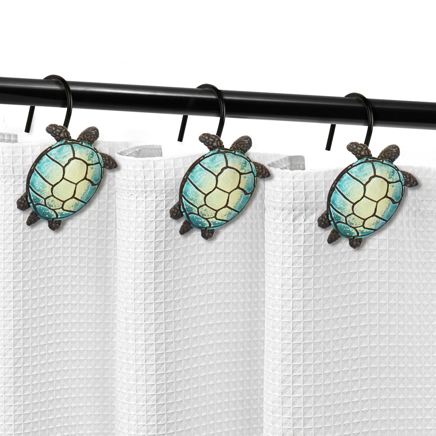 Sunlit Sea Turtle Shower Curtain Hooks, Home Decorative Shower Curtain Rings for Bathroom, Resin, Ocean Shower Curtain Hanger Hooks for Kid Room Living Room, Set of 12