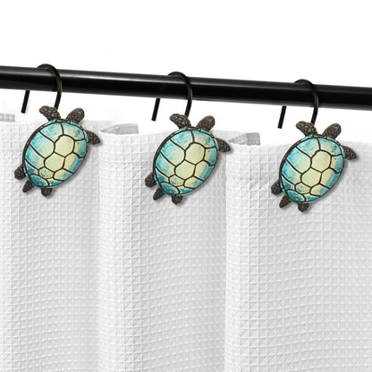 Sunlit Sea Turtle Shower Curtain Hooks, Home Decorative Shower Curtain Rings for Bathroom, Resin, Ocean Shower Curtain Hanger Hooks for Kid Room Living Room, Set of 12