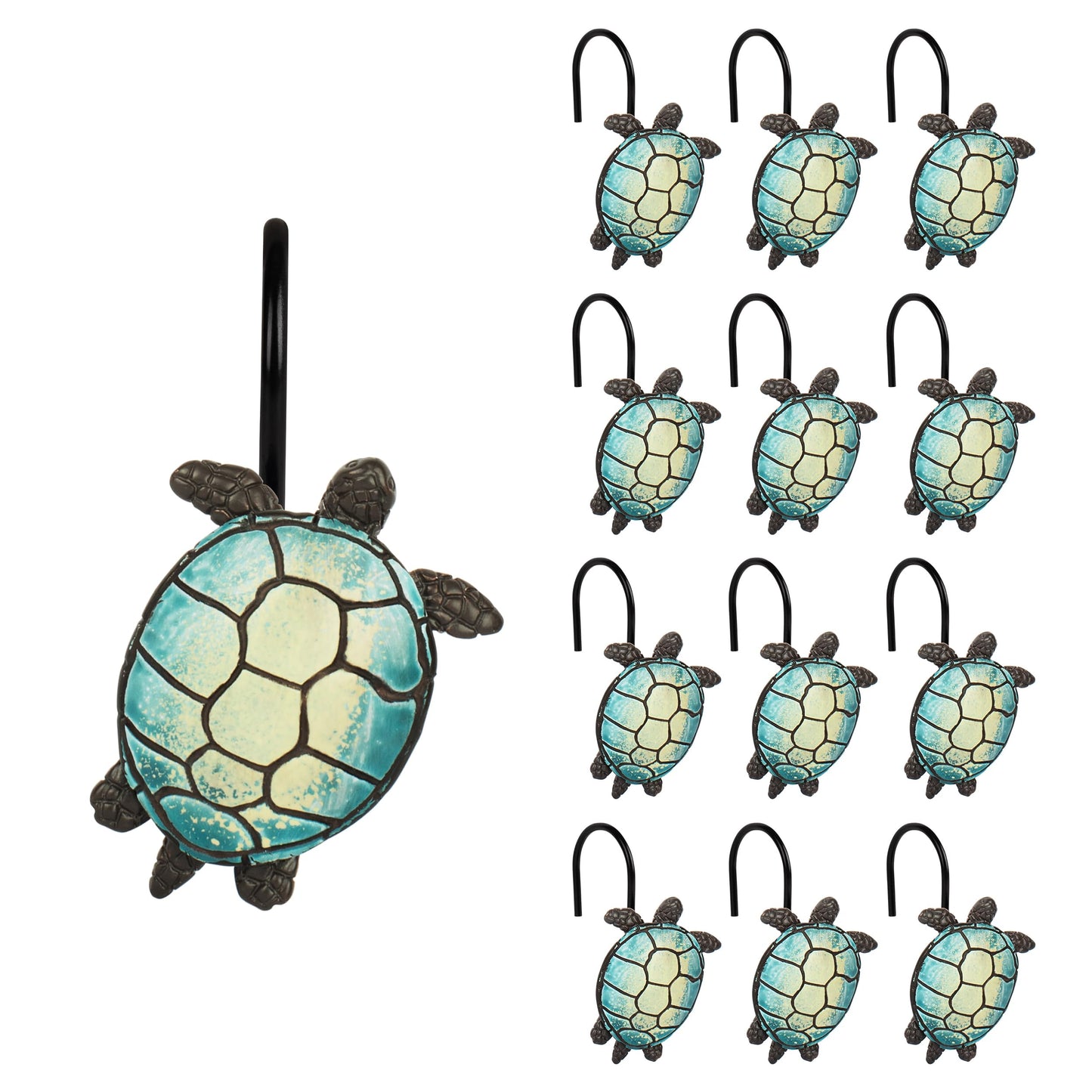 Sunlit Sea Turtle Shower Curtain Hooks, Home Decorative Shower Curtain Rings for Bathroom, Resin, Ocean Shower Curtain Hanger Hooks for Kid Room Living Room, Set of 12