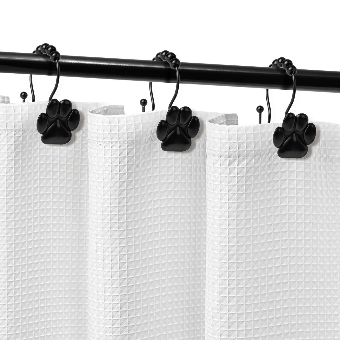 Sunlit Fashion Design Cute Paw Print Polished Shower Curtain Hooks for Dog Cat and Bear, Rust Proof Oil Rubbed Metal Shower Curtain Rings-12 Pack