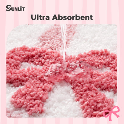 Sunlit Cute Bow Bathroom Rugs 32x20, Coquette Pink Bow Rug for Bedroom, Extra Soft Super Absorbent Bath Mat Quick Dry, Shaggy Bath Rug Non-Slip Washable Bathroom Floor Mat, Pink Stripe