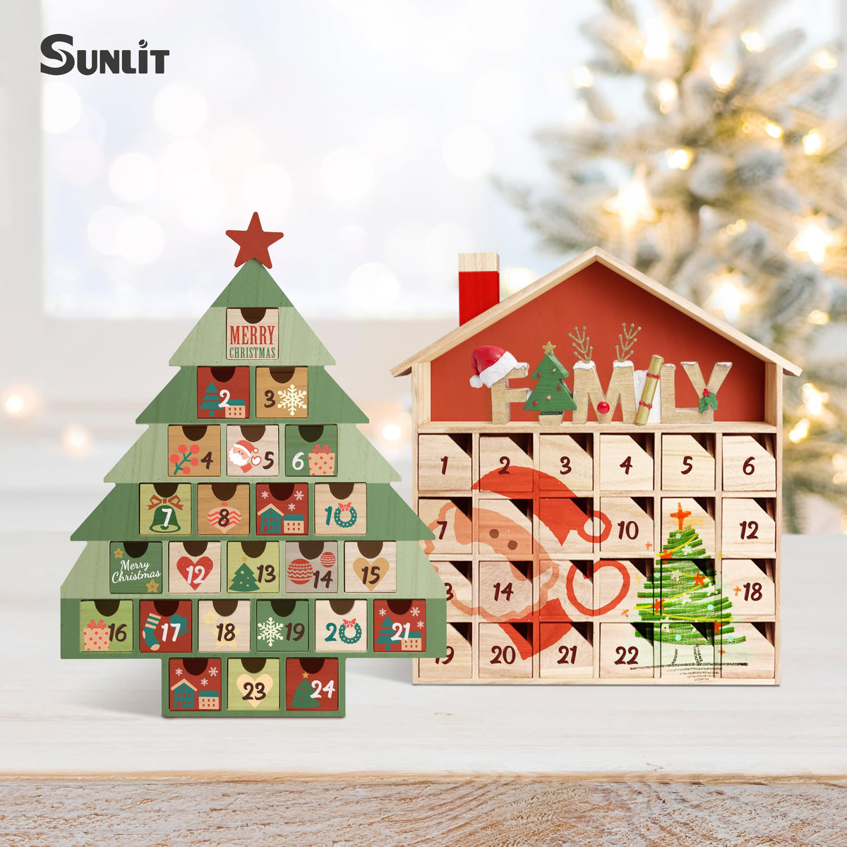 Sunlit Christmas Wooden Advent Calendar with Drawers, Unfinished Wooden, Chalet Shaped Countdown Calendar Ready to Decorate and Personalize | Craft Storage Box | DIY Guru and Crafters