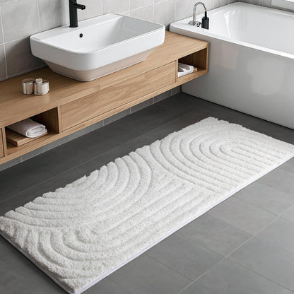 Sunlit 24"x60" Boho Decorative Textured Bathroom Rugs Runner, Mid Century Modern Extra Long Non-Slip Absorbent Soft Bath Mat, Organic Modern Floor Mat Bath Runner Dry Fast Machine Washable, Gray