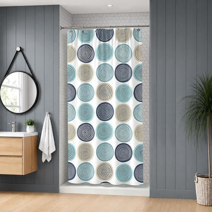Sunlit Abstract Tree Rings Woody Artistic Small Stall Shower Curtain 36 x 72 Inches RV Half Size Narrow Bathroom Curtains Nature Pale Blue Teal Beige Light Brown Fabric Bathroom Decor