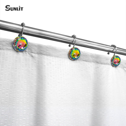 Sunlit Luxury Design Round Yellow Diamond Crystal Gem Bling with Glide Balls Shower Curtain Hooks, Rust Proof Metal Rhinestones Glam Shower Curtain Rings-12 Pack