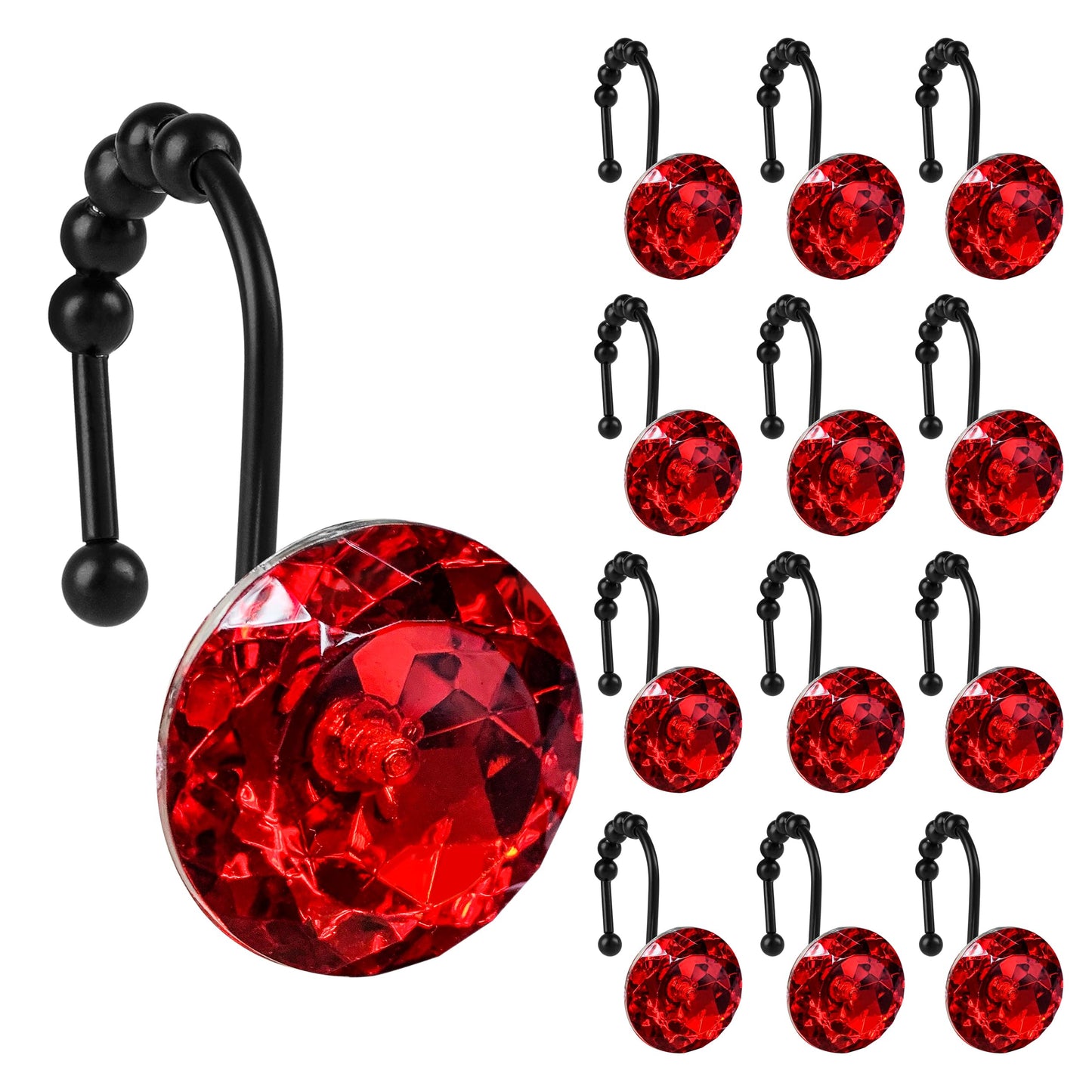 Sunlit Luxury Design Round Yellow Diamond Crystal Gem Bling with Glide Balls Shower Curtain Hooks, Rust Proof Metal Rhinestones Glam Shower Curtain Rings-12 Pack