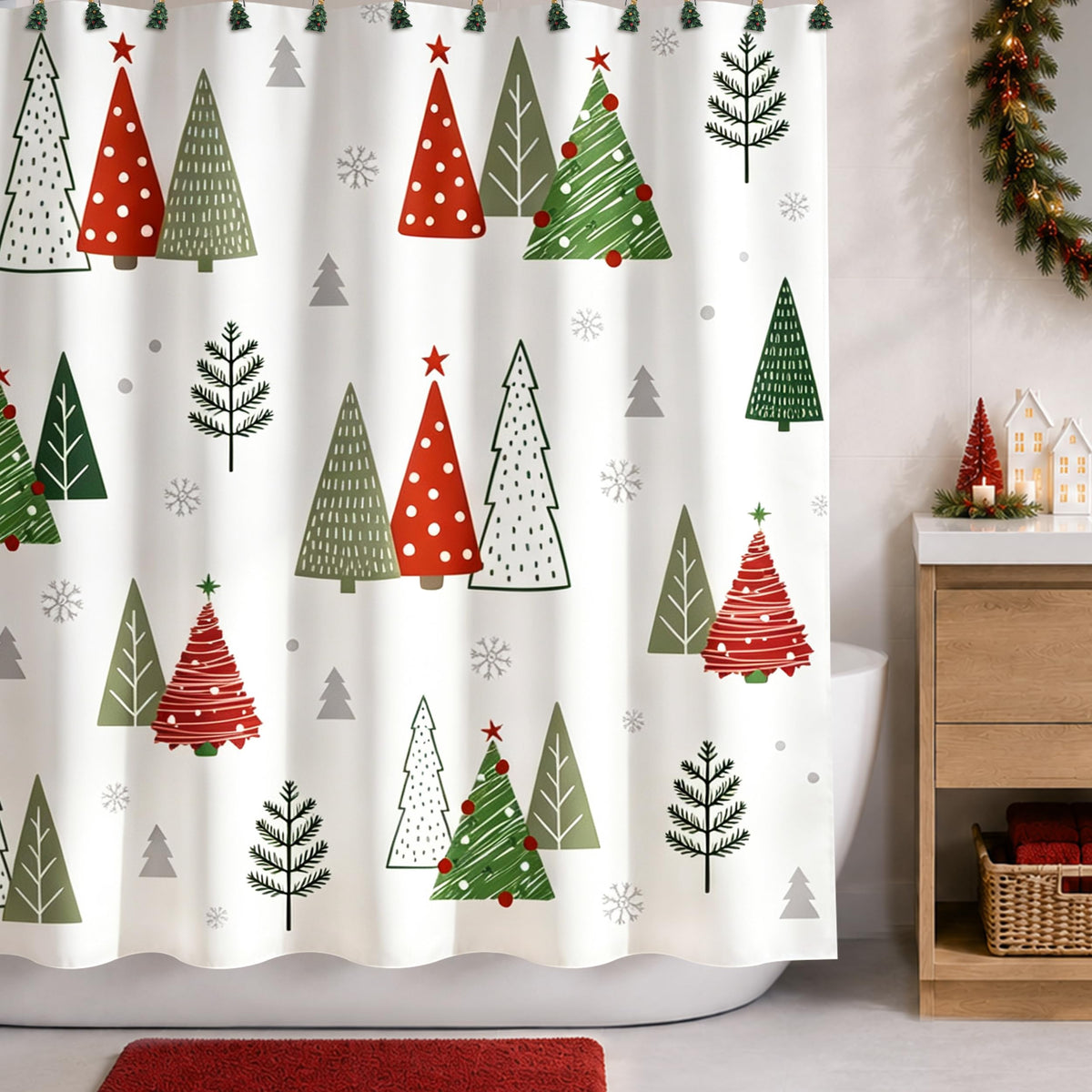 Sunlit Blue Fluorescent Christmas Snowflake Tree with Dark Blue Background Fabric Shower Curtain, Bathroom Home Office Holiday Wall Decoration as Tapestry and Photo Booth Backdrop