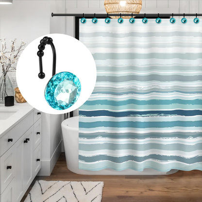 Sunlit Luxury Design Round Clear Diamond Crystal Gem Bling with Glide Balls Double Shower Curtain Hooks, Rust Proof Metal Rhinestones Glam Shower Curtain Rings-12 Pack