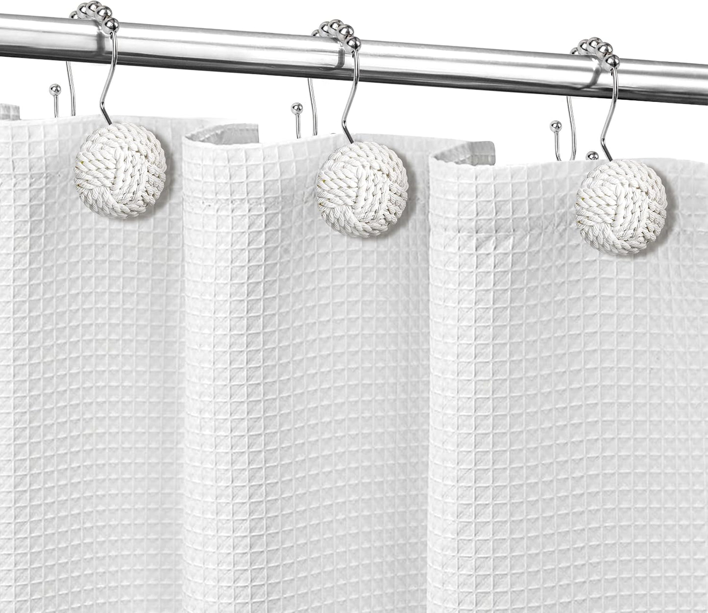 Sunlit Boho Knots Double Shower Curtain Hooks, Home Decorative White Shower Curtain Rings for Bathroom, Seaside Nautical Shower Curtain Hangers Bathroom Accessories, Set of 12