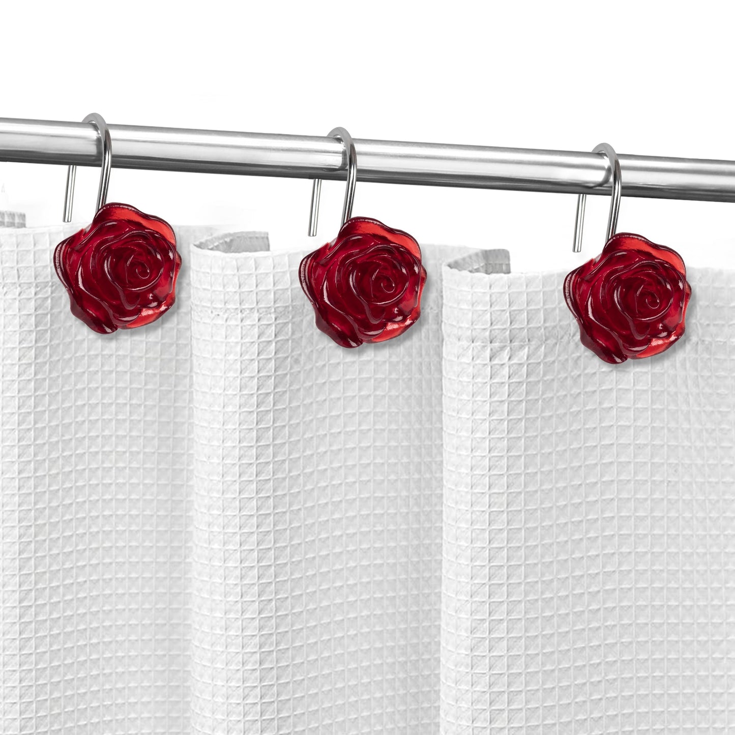 Sunlit Rose Shower Curtain Hooks, Home Decorative Flower Shower Curtain Rings for Bathroom, Resin, Pink Floral Shower Curtain Hanger Hooks for Living Room, Set of 12