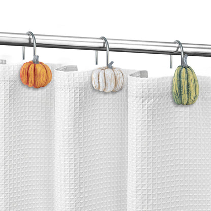 Sunlit Fall Pumpkin Decorative Shower Curtain Hooks, Autumn Harvest Festival Shower Curtain Rings, Resin, Orange Farmhouse Bathroom Curtain Hangers Decoration, Set of 12