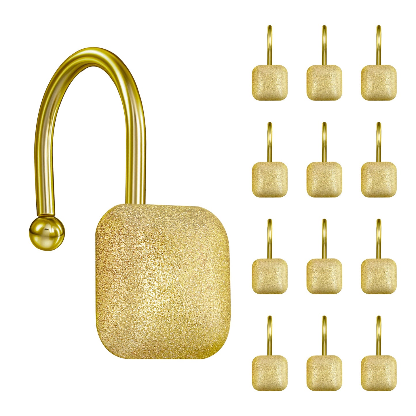 Sunlit Gold Shower Curtain Hooks, Round Metal Home Decorative Shower Curtain Rings for Bathroom, Modern Shower Curtain Hangers Bathroom Accessories, Set of 12