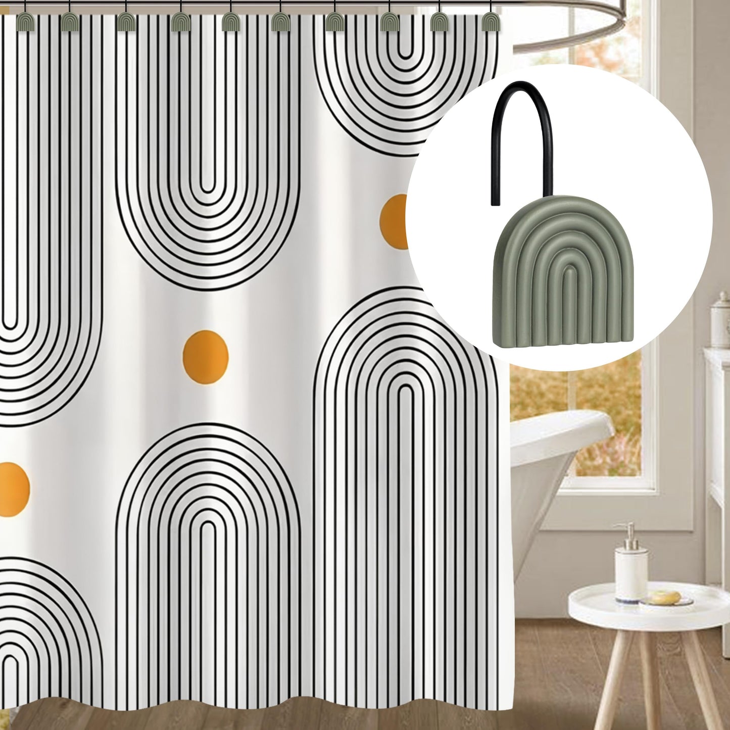 Sunlit Geometric Decorative Shower Curtain Hooks, Matt Triangle Geometric Black Shower Curtain Rings, Resin, Bathroom Decoration Boho Shower Curtain Hooks-12 Pack