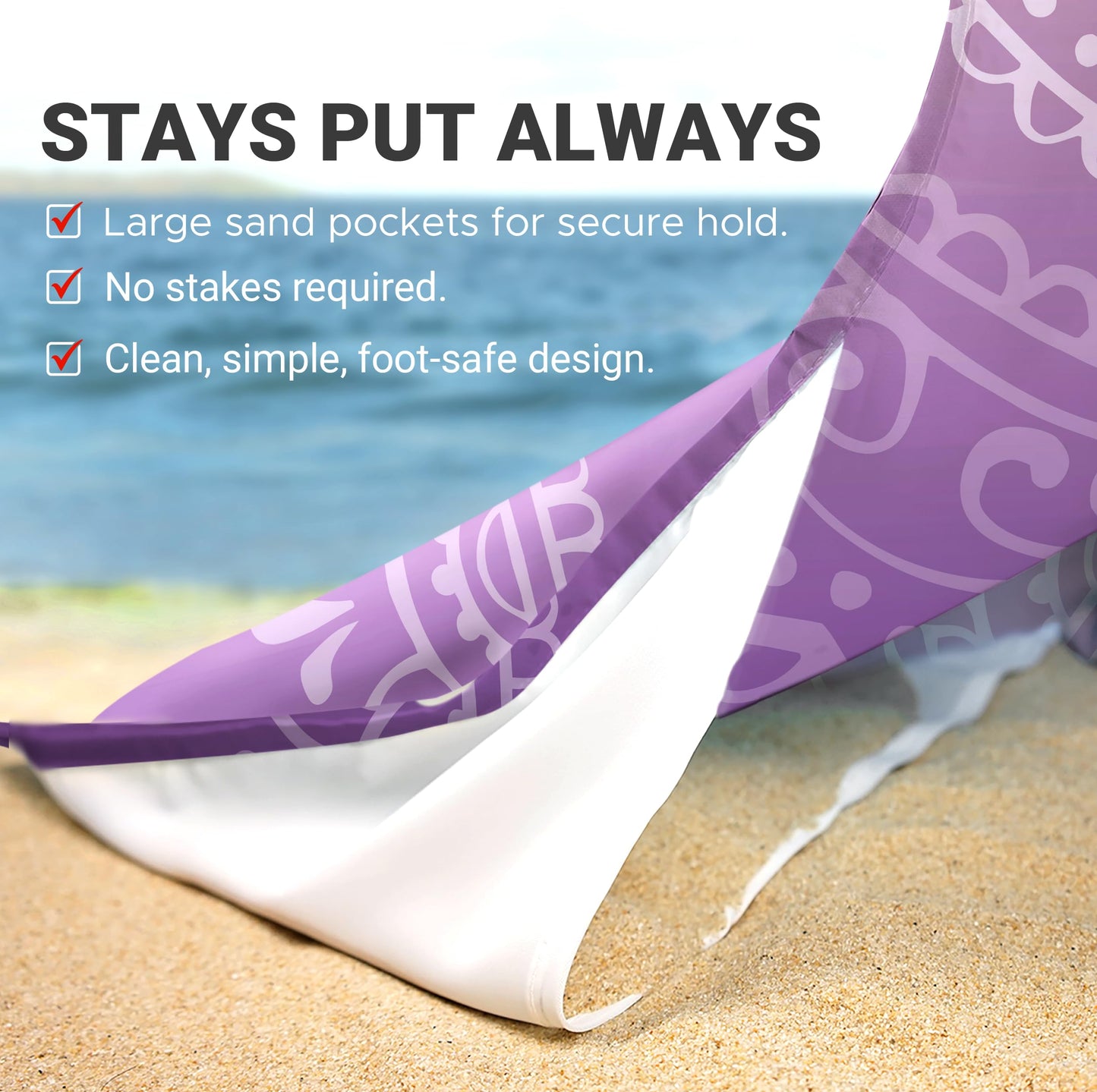 Sunlit Silky Soft Sand Proof Beach Blanket 106"x81" / 85"x72" Sand Proof Mat with Corner Pockets and Mesh Bag for Beach Party, Travel, Camping and Outdoor Music Festival, Mandala