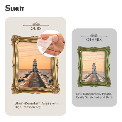 Sunlit Vintage Picture Frame 5x7 Inch Set of 2, Luxury Antique Photo Frames with Glass Front, Photo Display, Tabletop Wall Hanging, Gold