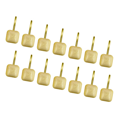 Sunlit Gold Shower Curtain Hooks, Square Metal Home Decorative Shower Curtain Rings for Bathroom, Modern Shower Curtain Hangers Bathroom Accessories, Set of 12