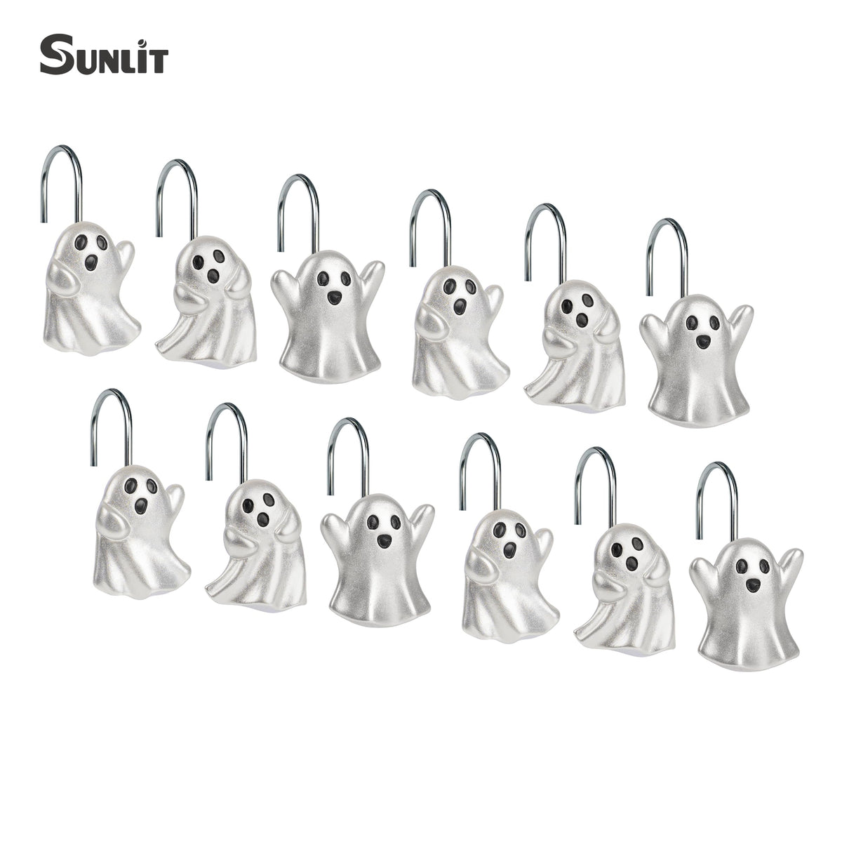 Sunlit Ghost Shower Curtain Hooks, Home Decorative Shower Curtain Rings for Bathroom, Halloween Shower Curtain Hangers Bathroom Accessories, Set of 12, Golden