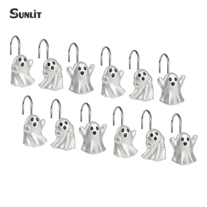 Sunlit Ghost Shower Curtain Hooks, Home Decorative Shower Curtain Rings for Bathroom, Halloween Shower Curtain Hangers Bathroom Accessories, Set of 12, Golden