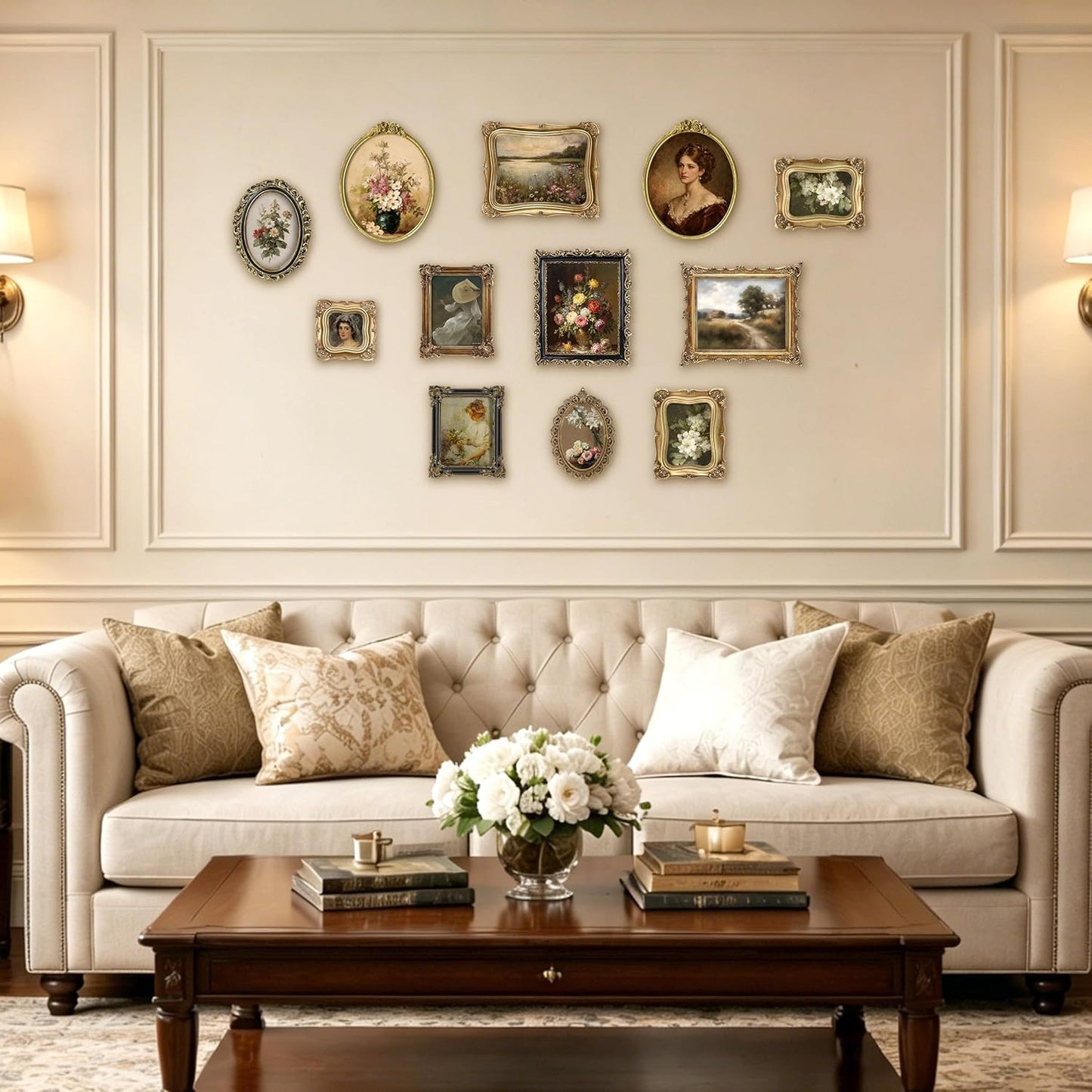 Sunlit Vintage Picture Frame 8x10 Inch Set of 2, Oval Antique Photo Frames with Glass Front, Luxury Photo Display, Tabletop Wall Hanging, Gift Ideas, Golden Rose