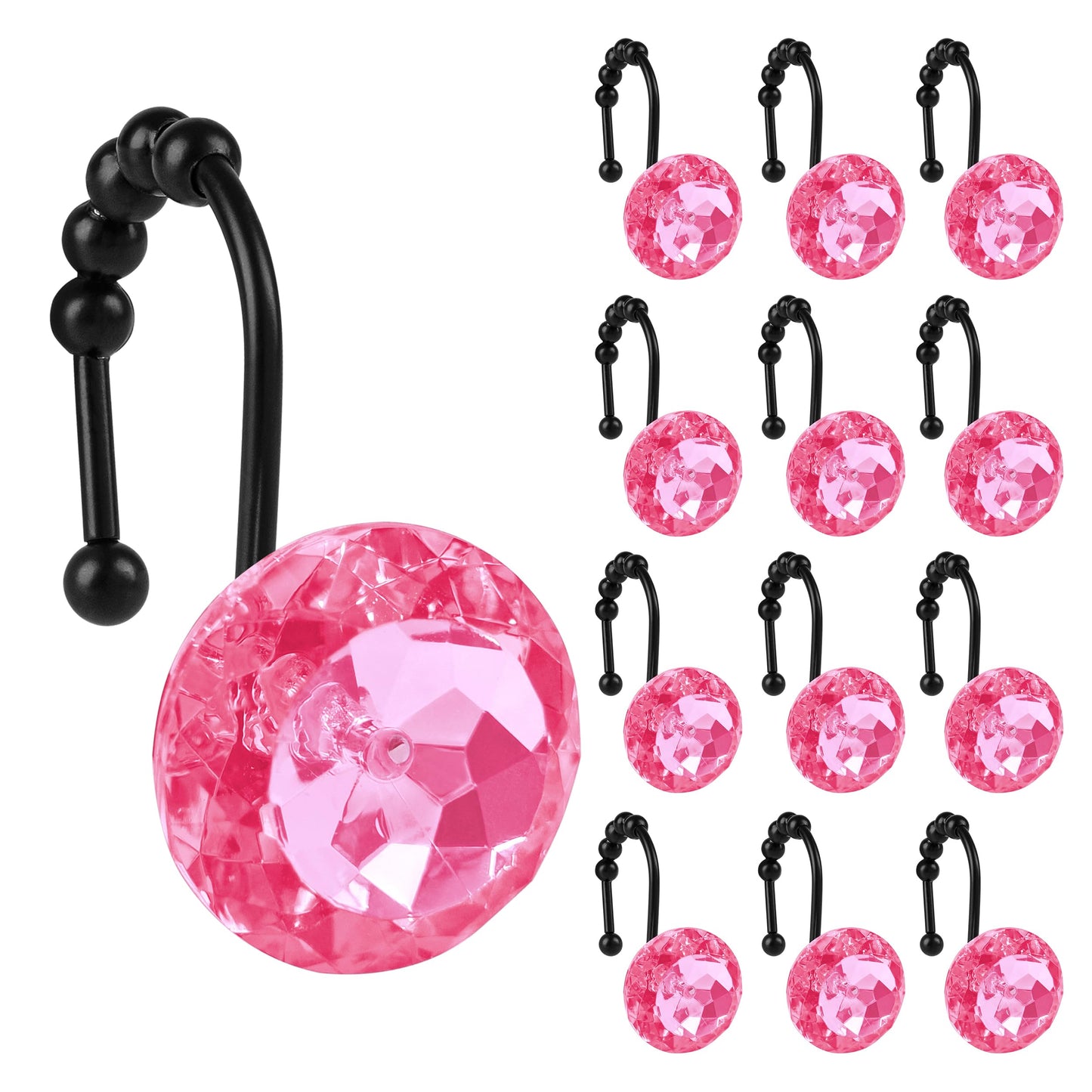 Sunlit Luxury Design Round Yellow Diamond Crystal Gem Bling with Glide Balls Shower Curtain Hooks, Rust Proof Metal Rhinestones Glam Shower Curtain Rings-12 Pack