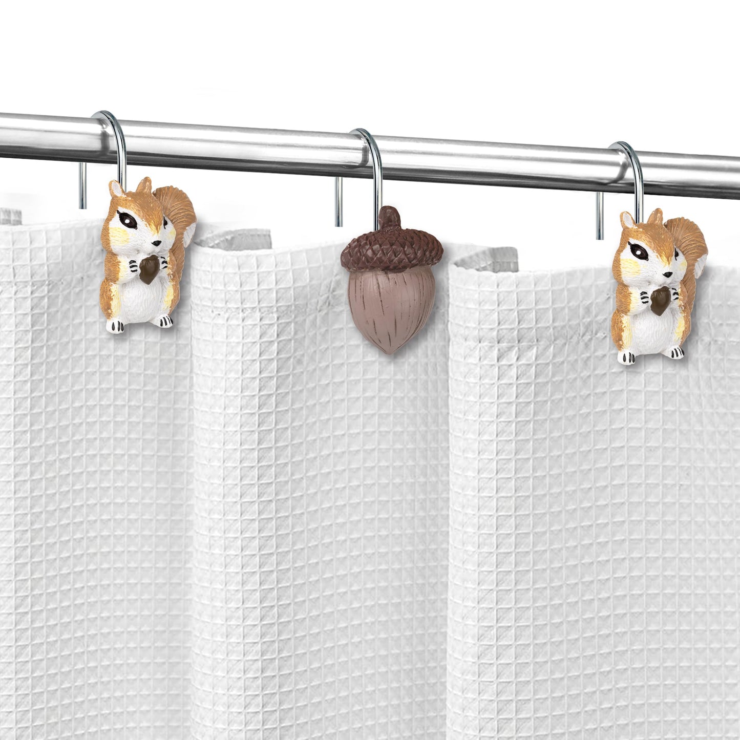 Sunlit Fall Autumn Decorative Shower Curtain Hooks, Squirrel Acorn Shower Curtain Rings, Resin, Orange Brown Cute Bathroom Curtain Hangers Decoration, Set of 12