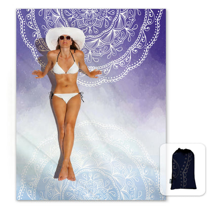 Sunlit Silky Soft Sand Proof Beach Blanket 106"x81" / 85"x72" Sand Proof Mat with Corner Pockets and Mesh Bag for Beach Party, Travel, Camping and Outdoor Music Festival, Mandala