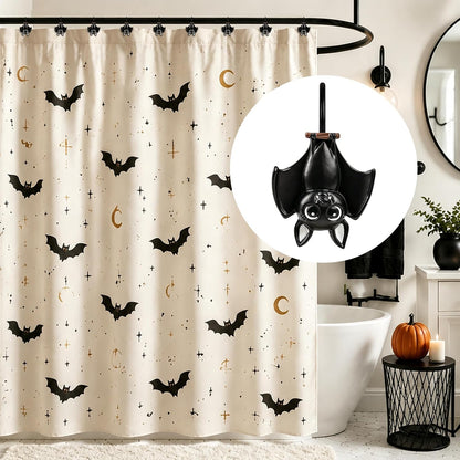Sunlit Upside Down Bat Shower Curtain Hooks, Home Decorative Shower Curtain Rings for Bathroom, Halloween Shower Curtain Hangers Bathroom Accessories, Set of 12, Black