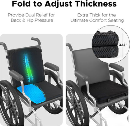 Sunlit Large Gel Seat Cushion & Back Cushion for Long Sitting with Non-Slip Cover, Gel Cushions for Wheelchair Office Chair Car Seat, Reduce Tailbone Pressure Hip Pain Relief (18.5''x16.9''x 1.57'')
