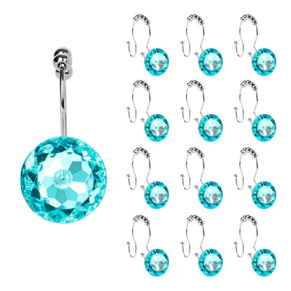 Sunlit Luxury Design Round Yellow Diamond Crystal Gem Bling with Glide Balls Shower Curtain Hooks, Rust Proof Metal Rhinestones Glam Shower Curtain Rings-12 Pack