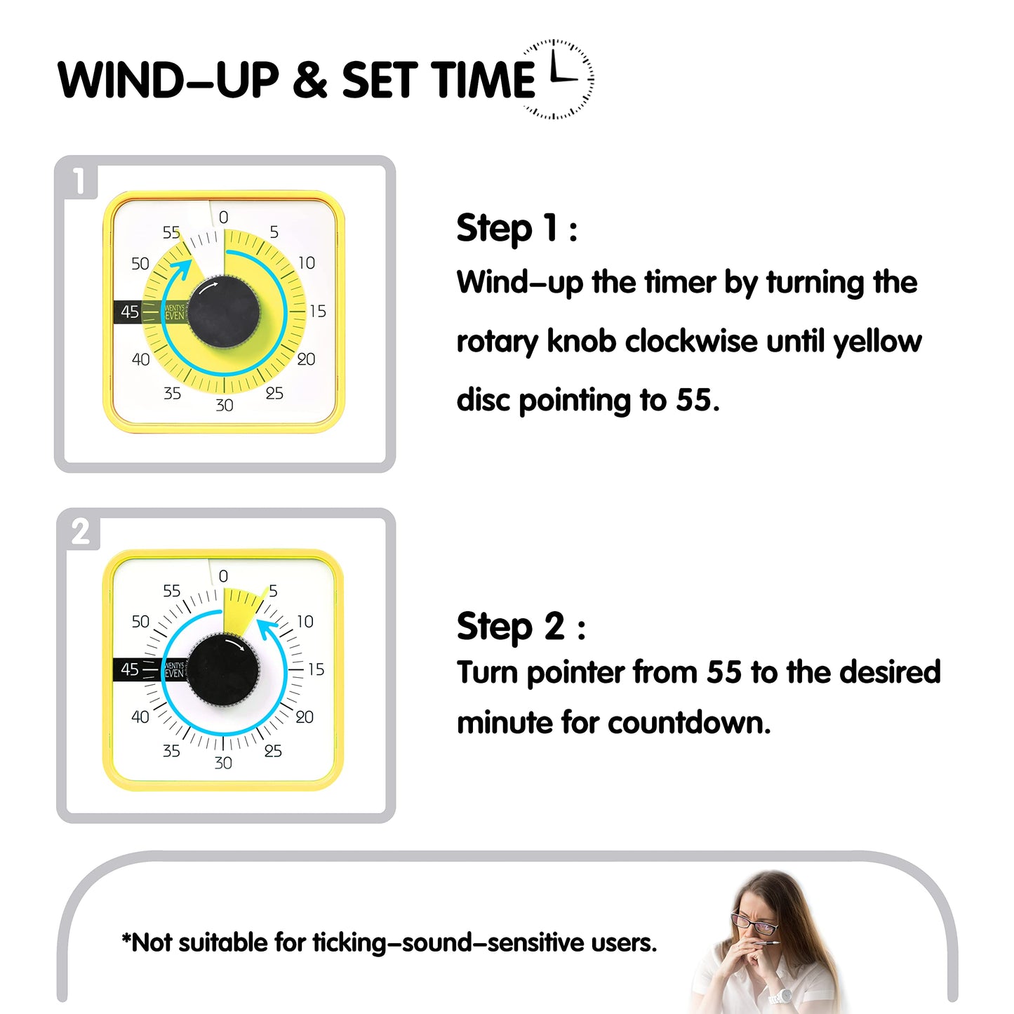 TWENTY5 SEVEN Countdown Timer 7.5 inch; 60 Minute 1 Hour Visual Timer – Classroom Teaching Tool Office Meeting, Mechanical Countdown Clock for Kids Exam Time Management Magnetic, Sky Blue
