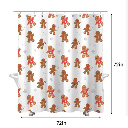 Sunlit Christmas Shower Curtain, Pink Holiday Gingerbread Men with Candy Canes and Snowflakes Cute Xmas Cookie Pattern, Festive Bathroom Fabric Shower Curtain, Home Decor Tapestry, 72" x 72"