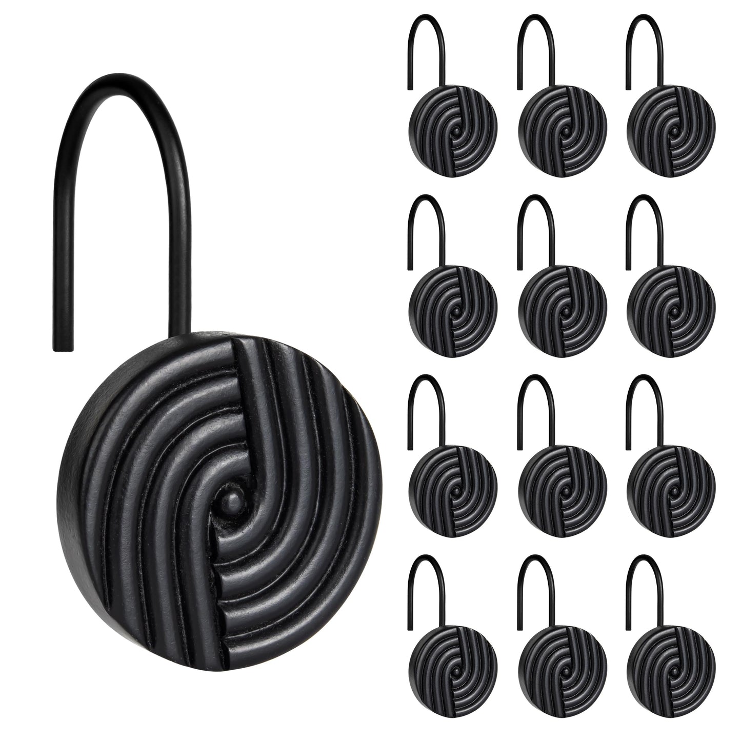 Sunlit Geometric Decorative Shower Curtain Hooks, Matt Triangle Geometric Black Shower Curtain Rings, Resin, Bathroom Decoration Boho Shower Curtain Hooks-12 Pack