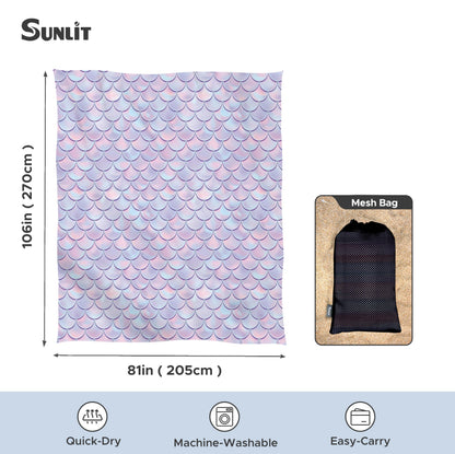 Sunlit Silky Soft Sand Proof Beach Blanket 106"x81" / 85"x72" Sand Proof Mat with Corner Pockets and Mesh Bag for Beach Party, Travel, Camping and Outdoor Music Festival,Purple Mermaid Scale