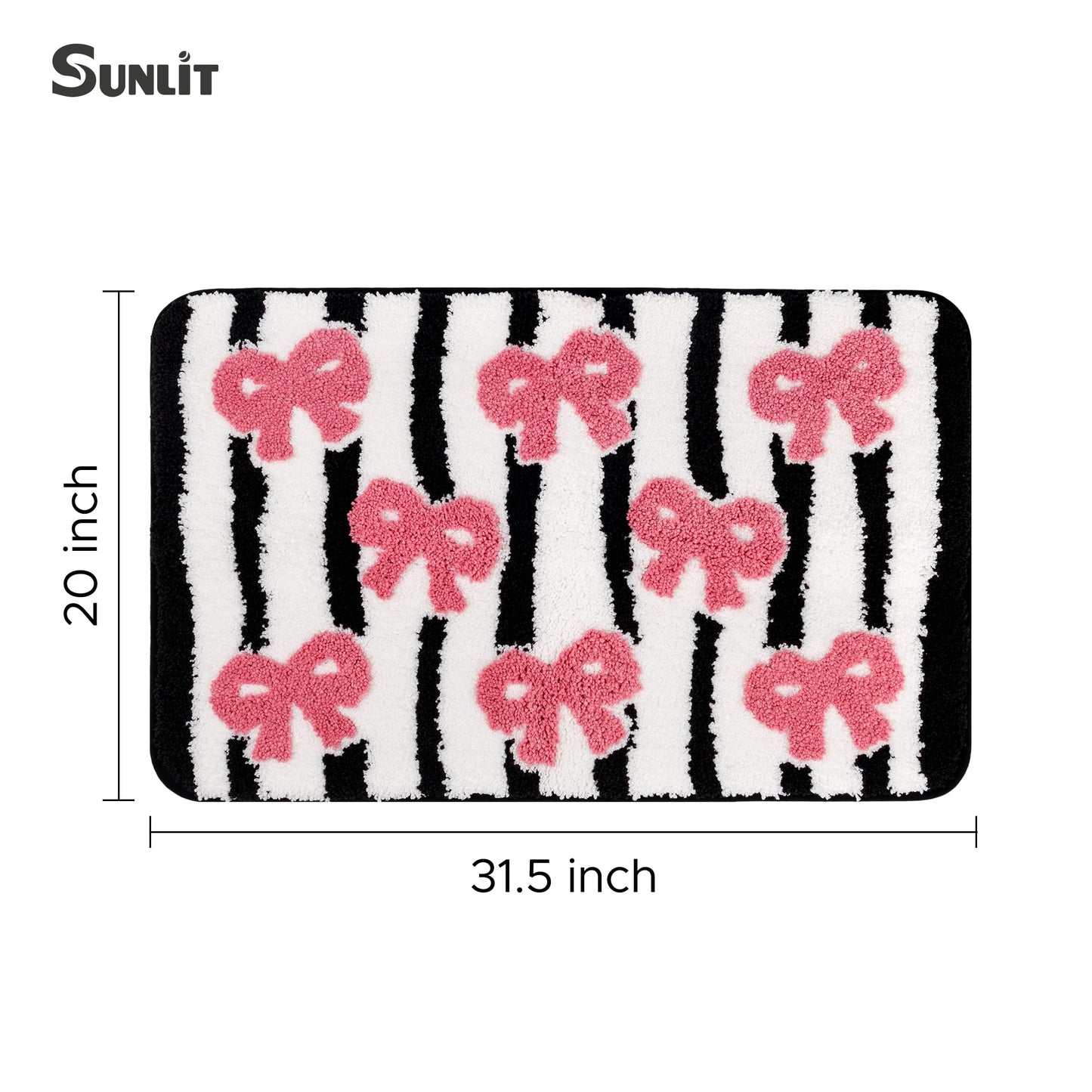 Sunlit Cute Bow Bathroom Rugs 32x20, Coquette Pink Bow Rug for Bedroom, Extra Soft Super Absorbent Bath Mat Quick Dry, Shaggy Bath Rug Non-Slip Washable Bathroom Floor Mat, Pink Stripe