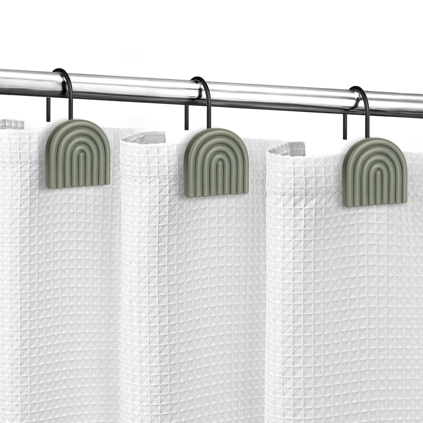Sunlit Geometric Decorative Shower Curtain Hooks, Matt Triangle Geometric Black Shower Curtain Rings, Resin, Bathroom Decoration Boho Shower Curtain Hooks-12 Pack
