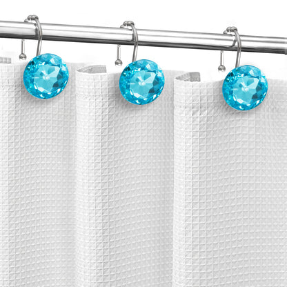 Sunlit Luxury Design Round Yellow Diamond Crystal Gem Bling with Glide Balls Shower Curtain Hooks, Rust Proof Metal Rhinestones Glam Shower Curtain Rings-12 Pack