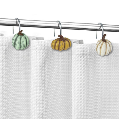Sunlit Fall Pumpkin Decorative Shower Curtain Hooks, Autumn Harvest Festival Shower Curtain Rings, Resin, Orange Farmhouse Bathroom Curtain Hangers Decoration, Set of 12