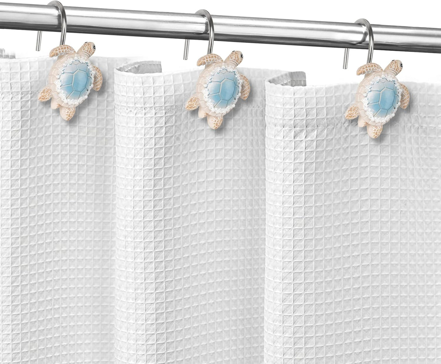 Sunlit Sea Turtle Shower Curtain Hooks with Pearl Accents, Nautical Home Decorative Shower Curtain Rings, Hand-Painted Resin, Cute Ocean Shower Curtain Hanger Hooks for Kids Bathroom, Set of 12