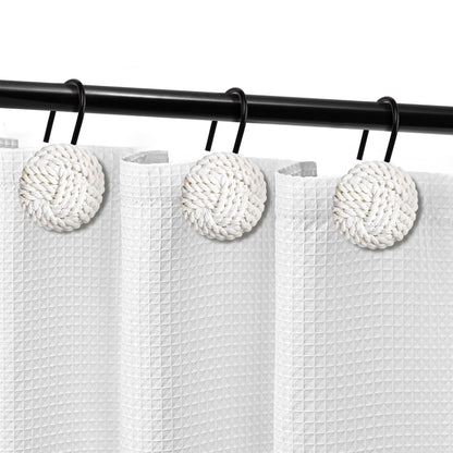 Sunlit Boho Knots Double Shower Curtain Hooks, Home Decorative White Shower Curtain Rings for Bathroom, Seaside Nautical Shower Curtain Hangers Bathroom Accessories, Set of 12
