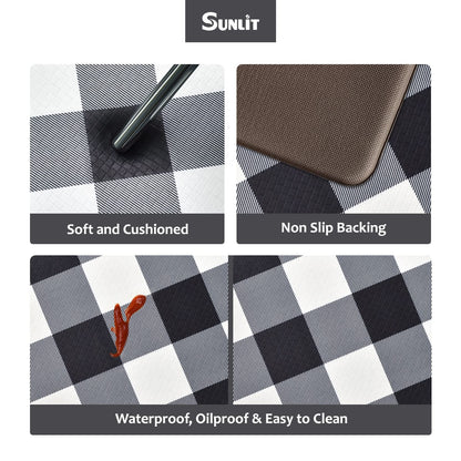 Sunlit Set of 2 Anti Fatigue Kitchen Floor Mat, Non Slip Waterproof Comfort Standing Mat, 0.4 Inch Thick Cushioned Farmhouse Kitchen Rug Runner, White Red Buffalo Check (17"x28"&17"x47")