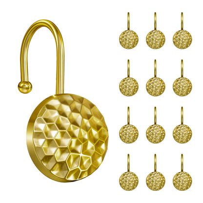 Sunlit Gold Shower Curtain Hooks, Round Metal Home Decorative Shower Curtain Rings for Bathroom, Modern Shower Curtain Hangers Bathroom Accessories, Set of 12