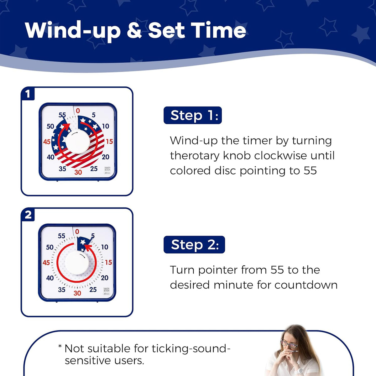TWENTY5 SEVEN 7.5-Inch Visual Timer, Battery-Free 60-Minute Countdown Clock