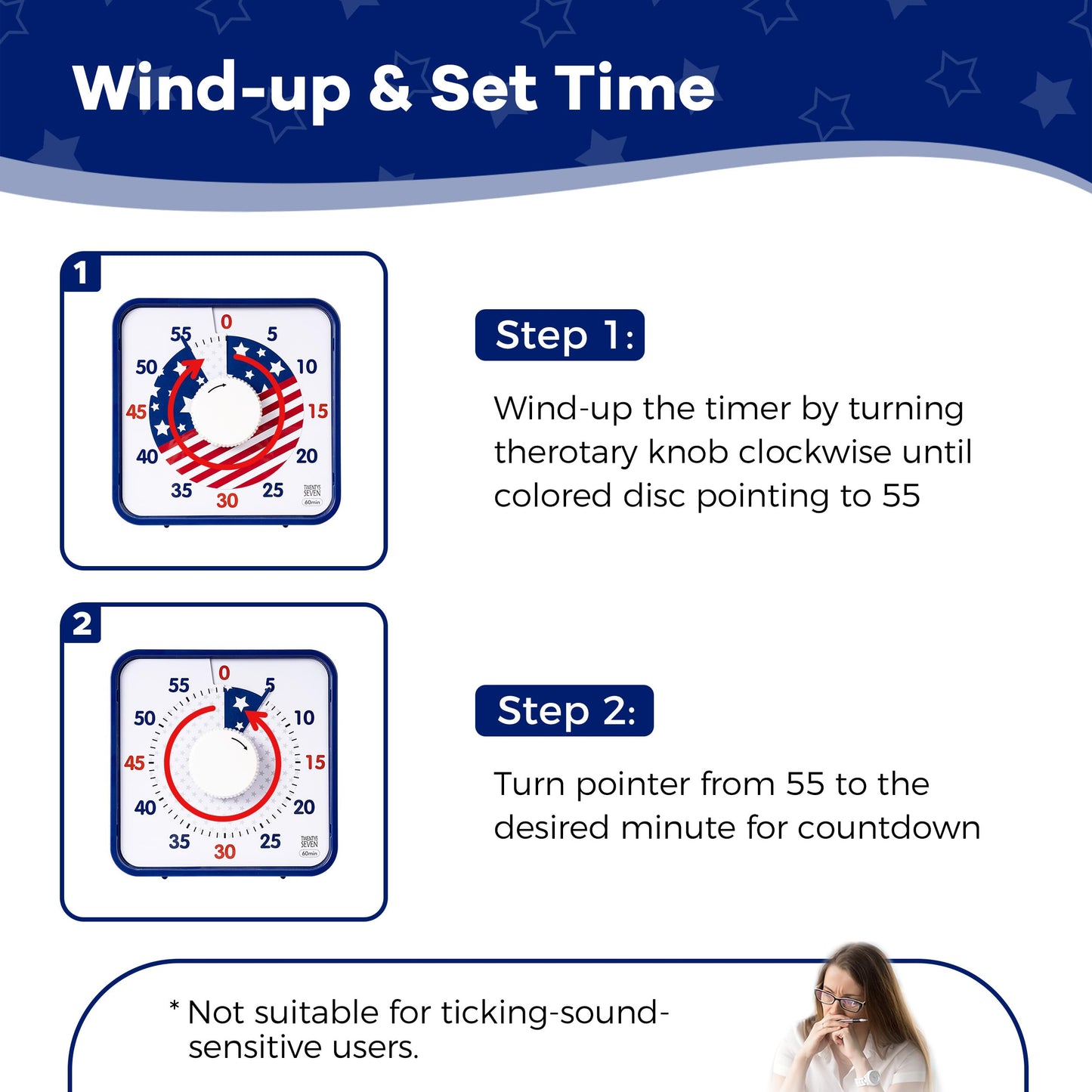 TWENTY5 SEVEN Countdown Timer 7.5 inch; 60 Minute 1 Hour Visual Timer – Classroom Teaching Tool Office Meeting, Mechanical Countdown Clock for Kids Exam Time Management Magnetic, Sky Blue
