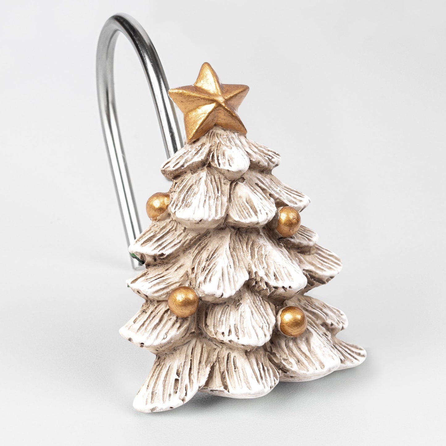 Sunlit Christmas Tree Decorative Shower Curtain Hooks with Star, Green Shower Curtain Rings, Resin, Xmas Theme Winter Holiday Bathroom Decoration, Set of 12