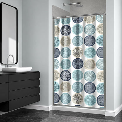 Sunlit Abstract Tree Rings Woody Artistic Small Stall Shower Curtain 36 x 72 Inches RV Half Size Narrow Bathroom Curtains Nature Pale Blue Teal Beige Light Brown Fabric Bathroom Decor