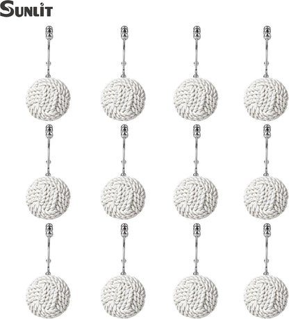 Sunlit Boho Knots Double Shower Curtain Hooks, Home Decorative White Shower Curtain Rings for Bathroom, Seaside Nautical Shower Curtain Hangers Bathroom Accessories, Set of 12