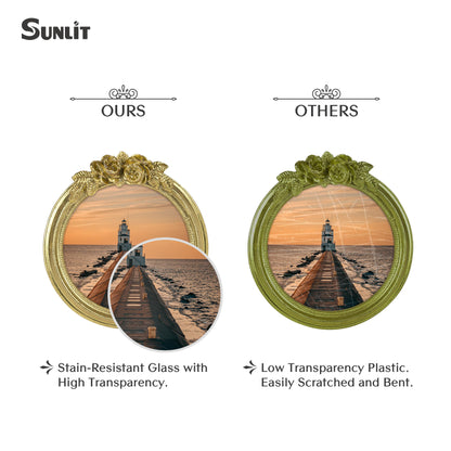 Sunlit Vintage Picture Frame 4x4 Inch, Luxury Antique Photo Frames with Glass Front, Luxury Photo Display, Tabletop Wall Hanging, Gift Ideas, Golden Rose