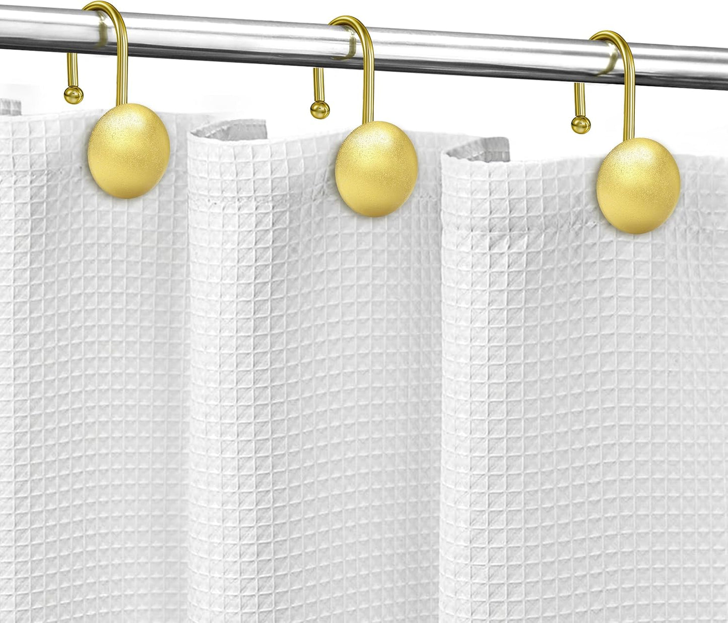 Sunlit Gold Shower Curtain Hooks, Round Metal Home Decorative Shower Curtain Rings for Bathroom, Modern Shower Curtain Hangers Bathroom Accessories, Set of 12