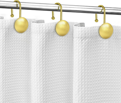 Sunlit Gold Shower Curtain Hooks, Round Metal Home Decorative Shower Curtain Rings for Bathroom, Modern Shower Curtain Hangers Bathroom Accessories, Set of 12