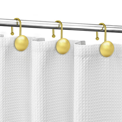 Sunlit Gold Shower Curtain Hooks, Square Metal Home Decorative Shower Curtain Rings for Bathroom, Modern Shower Curtain Hangers Bathroom Accessories, Set of 12